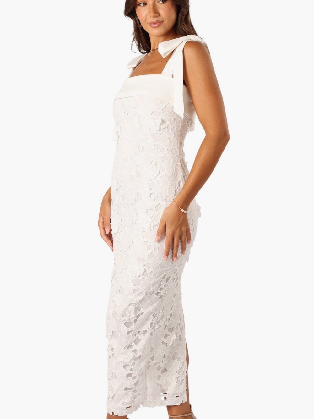 Petal & Pup Emersyn White Lace Midi Dress Square Neck Tie Strap XL